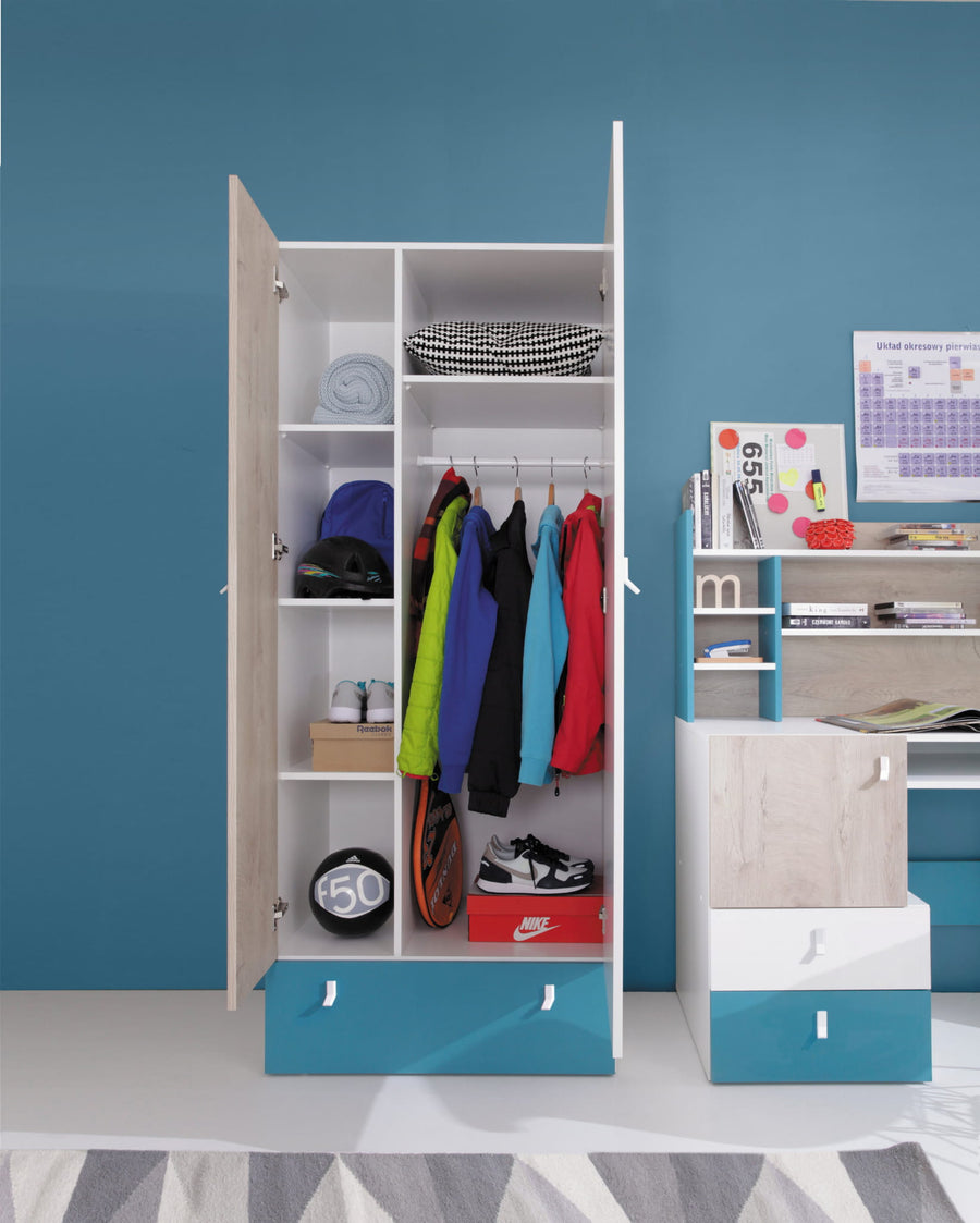 Schlafzimmer Set – 6 Teile – PLANET System – Sonoma Eiche / Weiß – Komplettes Set für Kinder & Jugendliche