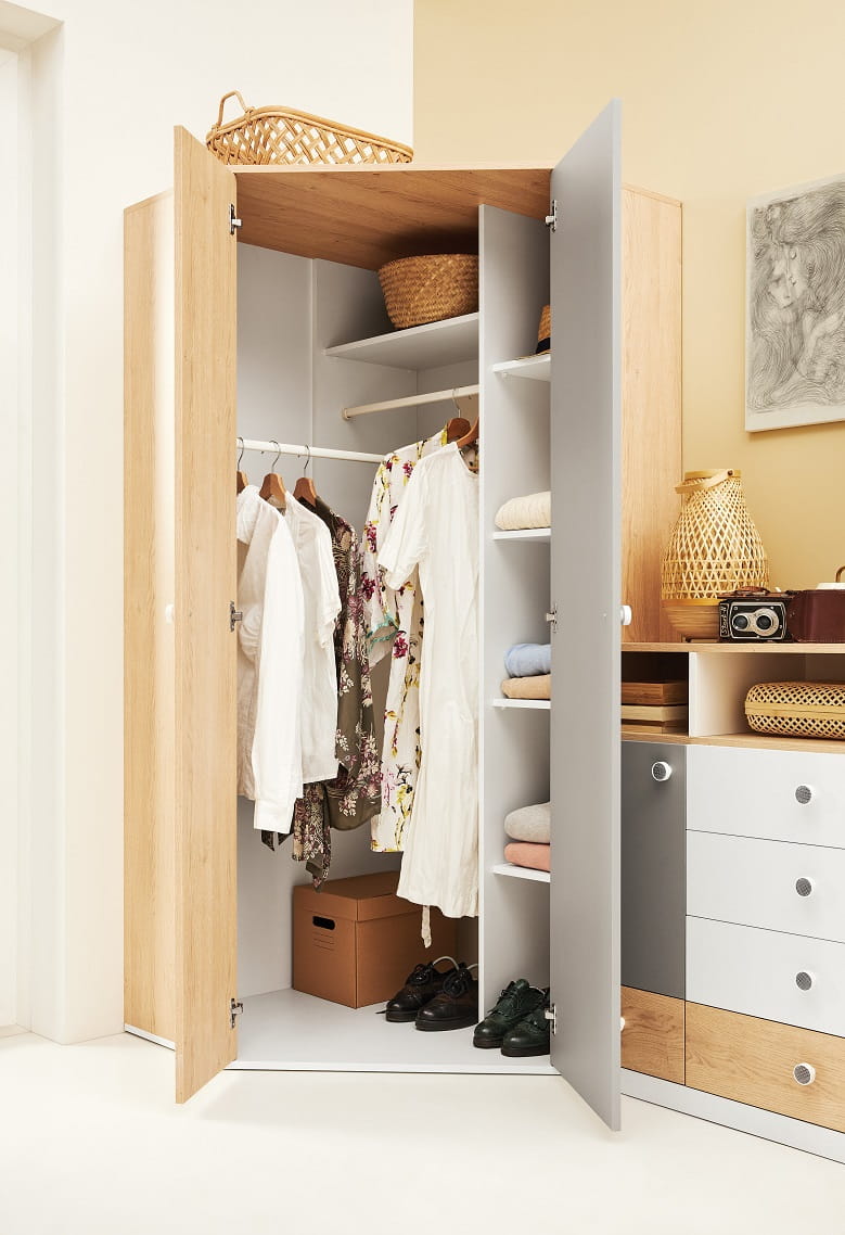 Kleiderschrank – PIXEL System 02 – Ecklösung für Schlafzimmer