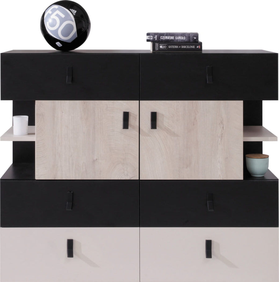 Schlafzimmer Set – 6 Teile – PLANET System – Sonoma / Schwarz – Praktische Möbel fürs Schlafzimmer