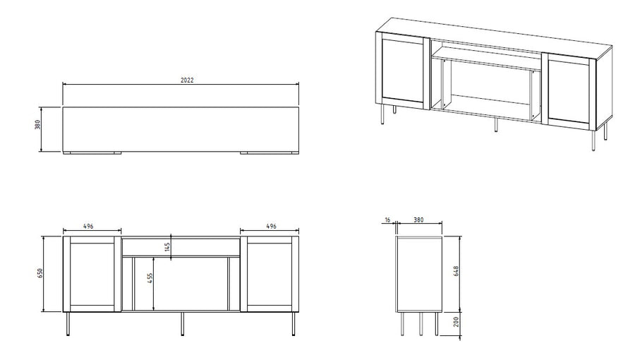 Kleiderschrank – YUCCA – 200 cm, moderner Schrank mit Kamin und Holzoptik