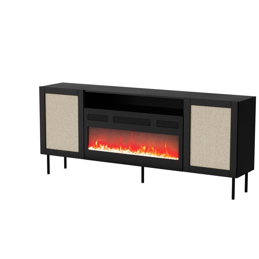 Kleiderschrank – YUCCA – 200 cm, moderner Schrank mit Kamin und Holzoptik