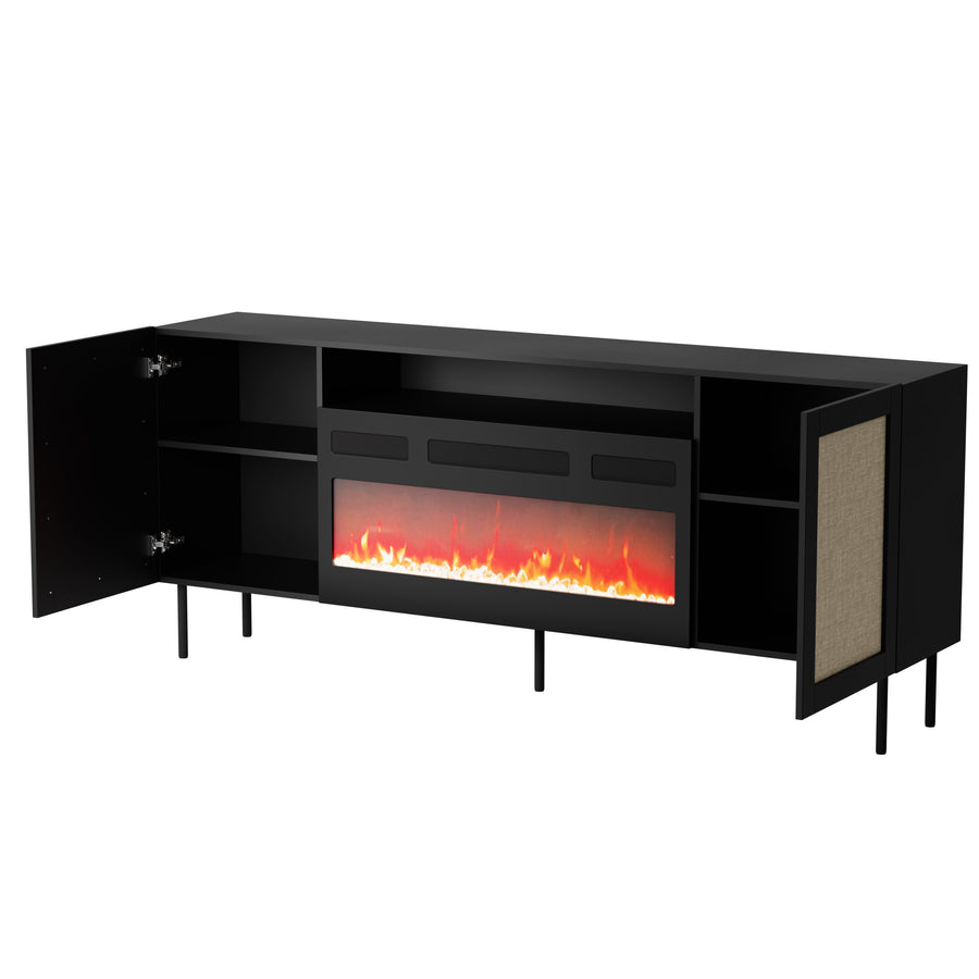 Kleiderschrank – YUCCA – 200 cm, moderner Schrank mit Kamin und Holzoptik
