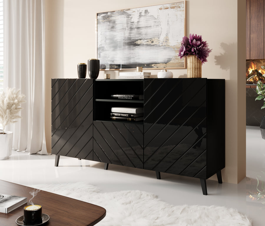 Kommode – ABETO – Moderner Schrank mit Hochglanz-MDF-Fronten 150 cm
