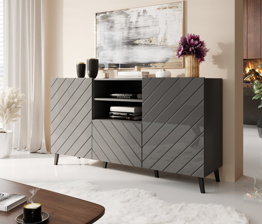 Kommode – ABETO – Moderner Schrank mit Hochglanz-MDF-Fronten 150 cm