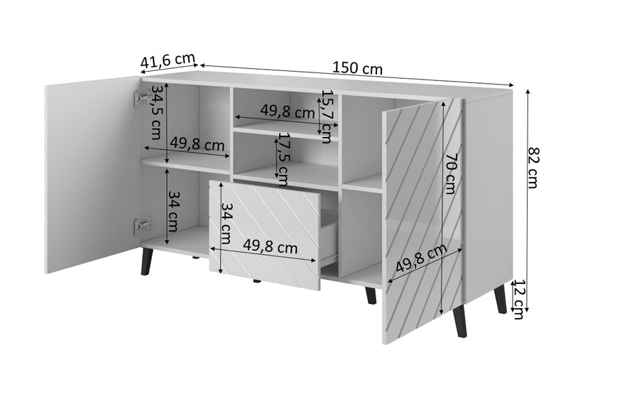 Kommode – ABETO – Moderner Schrank mit Hochglanz-MDF-Fronten 150 cm