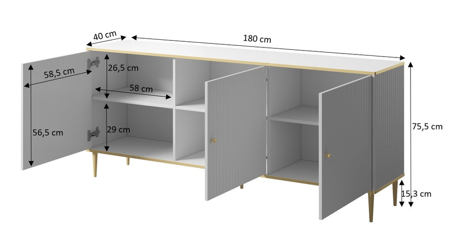 Kommode – GLAMOUR – Elegantes Design 180 cm mit gefrästen Fronten