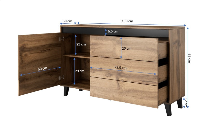 Sideboard – NORD I – 138 cm, modernes Aufbewahrungsmöbel mit Holzoptik