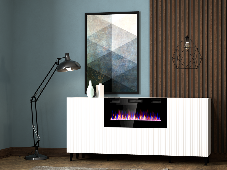 Kommode – PAFOS I – Modernes Sideboard mit Elektrokamin und Fräsung 182 cm