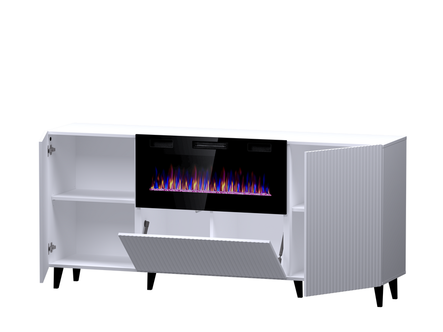 Kommode – PAFOS I – Modernes Sideboard mit Elektrokamin und Fräsung 182 cm