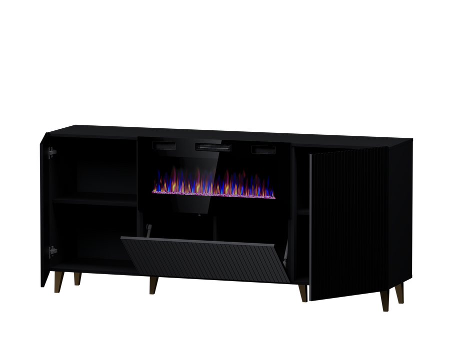 Kommode – PAFOS I – Modernes Sideboard mit Elektrokamin und Fräsung 182 cm
