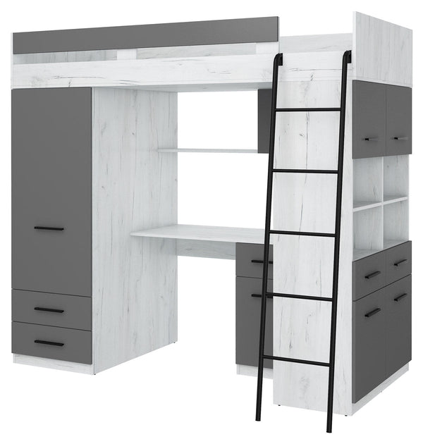 LEVEL P Hochbett – 90 cm x 200 cm - Funktionales Jugendbett mit Schreibtisch und Stauraum