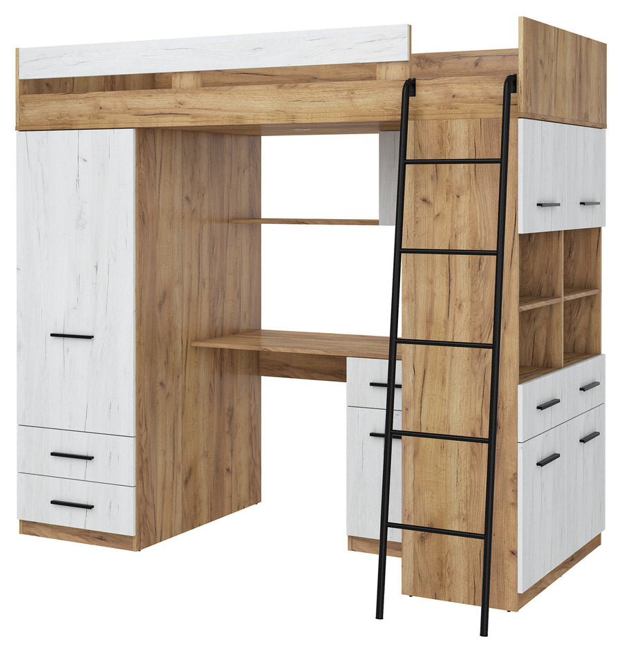 Hochbett – LEVEL P – Funktionales Jugendbett 90×200 cm mit Schreibtisch und Stauraum