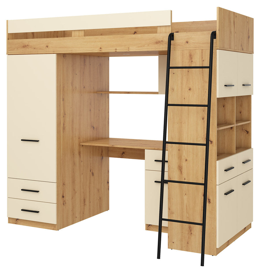 Hochbett – LEVEL P – Funktionales Jugendbett 90×200 cm mit Schreibtisch und Stauraum
