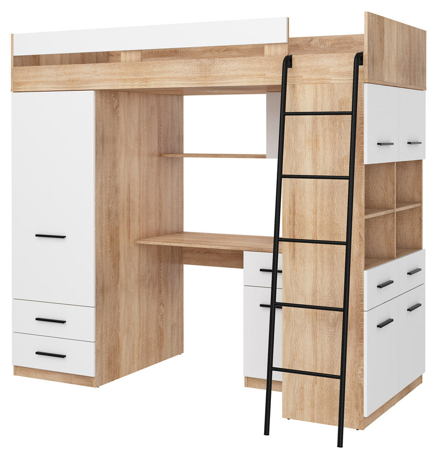 Hochbett – LEVEL P – Funktionales Jugendbett 90×200 cm mit Schreibtisch und Stauraum