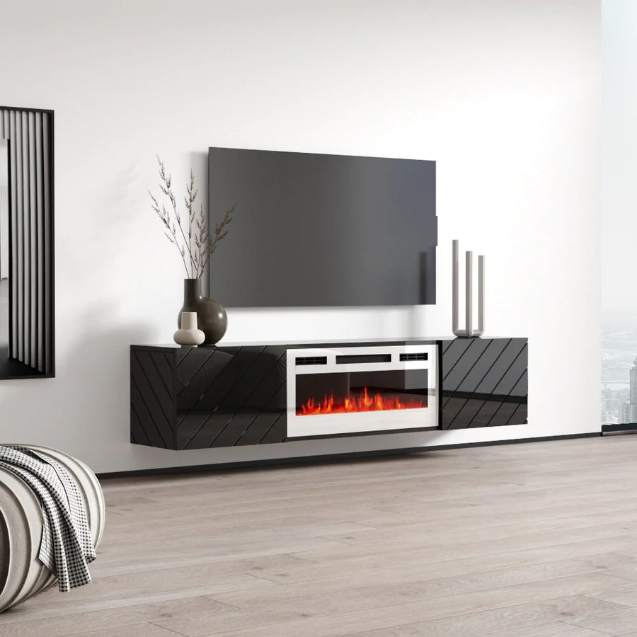 TV-Lowboard – ROXY – Hängendes Board mit Kamin