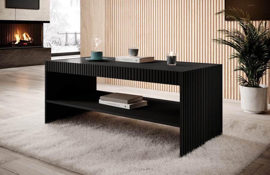 Couchtisch – PAFOS – 120 cm, Schwarz, modern mit Fräsung