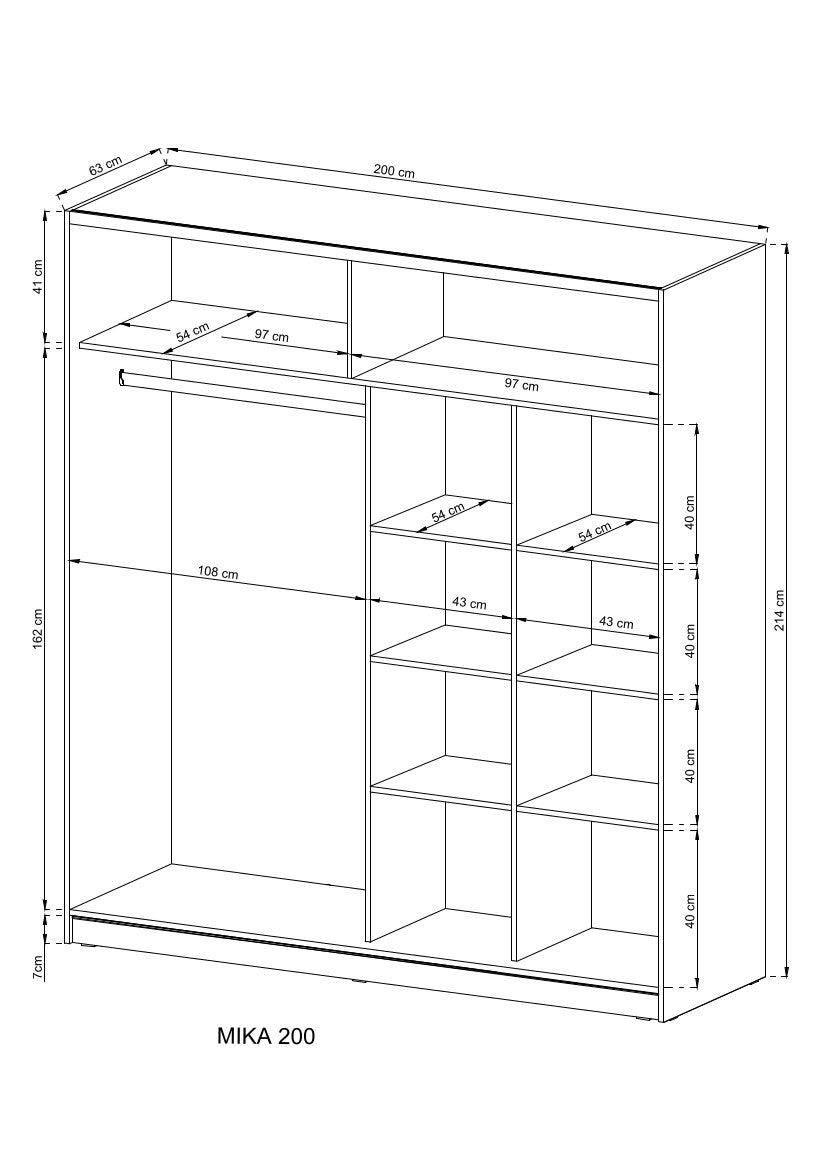 Kleiderschrank – MIKA I – Moderner Schwebetürenschrank mit Holzoptik