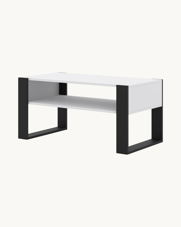 MONDI Couchtisch 100×50 cm Weiß Matt mit schwarzem Gestell