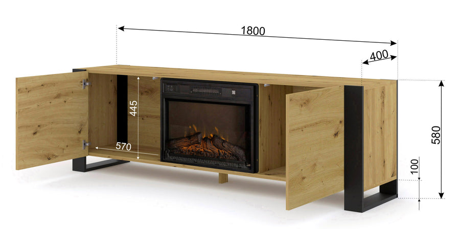 TV-Lowboard – MONDI – mit elektrischem Kamin und Wärmefunktion