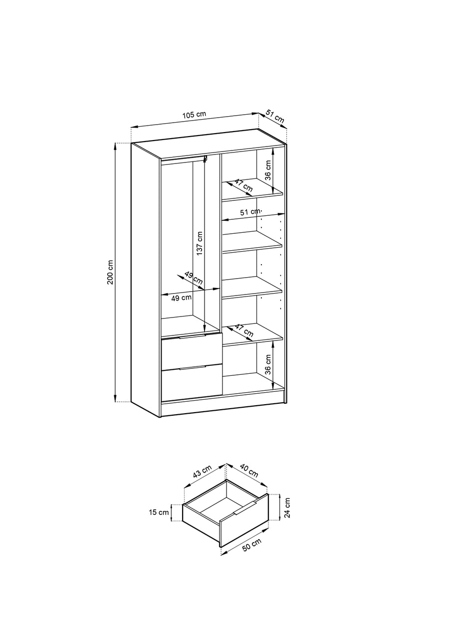 Kleiderschrank – NELLY 2D – Moderner Kleiderschrank mit Lamellenfront