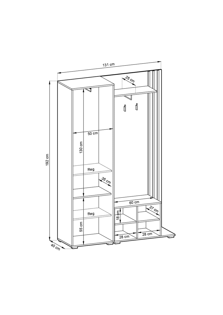 Garderobe mit Spiegeltür – NELLY – Flurgarderobe mit Sitzkissen