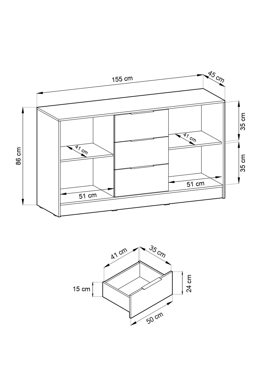 Kommode – NELLY KOM 3D – Breite Kommode mit Lamellenfront