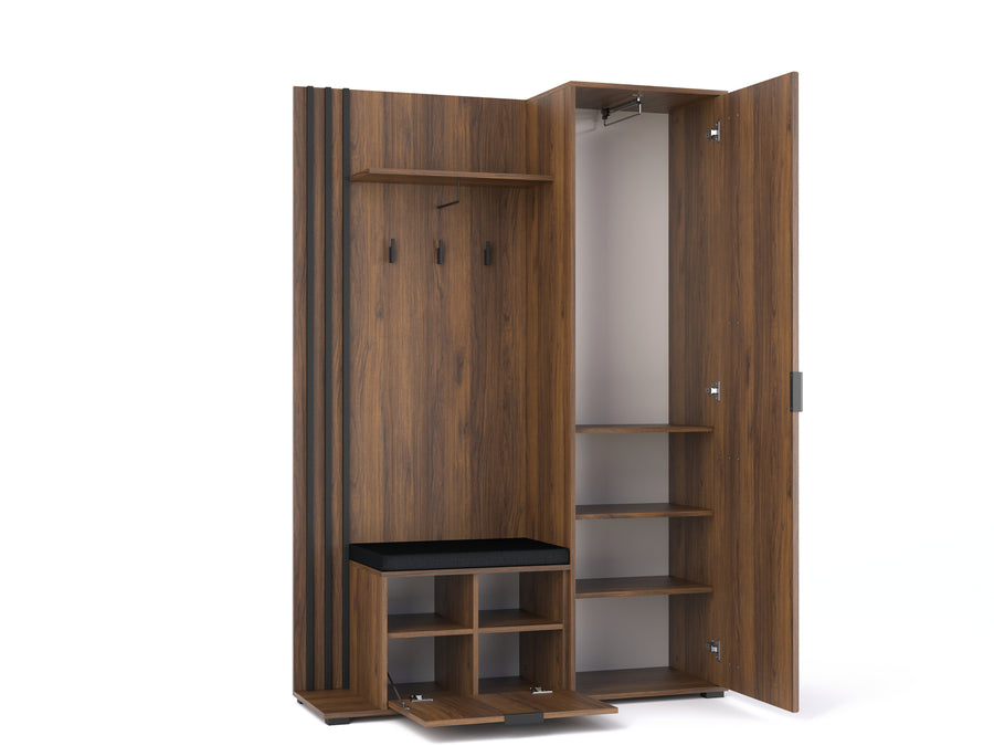 Garderobe mit Spiegeltür – NELLY – Stilvolle Ordnung für den Flur mit Sitzkissen