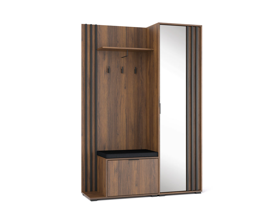 Garderobe mit Spiegeltür – NELLY – Stilvolle Ordnung für den Flur mit Sitzkissen