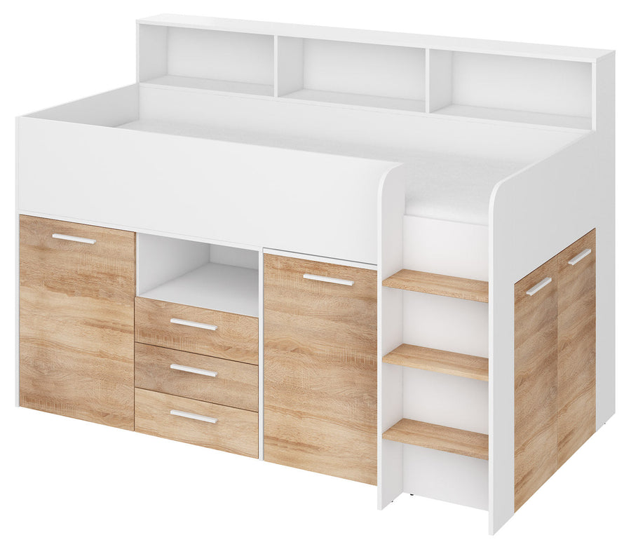 Hochbett – NEO P – Kompaktes Jugendbett 80×200 cm mit Schreibtisch und Stauraum