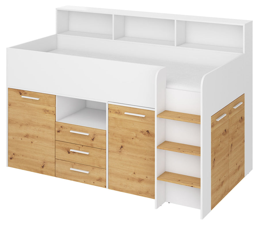 Hochbett – NEO P – Kompaktes Jugendbett 80×200 cm mit Schreibtisch und Stauraum