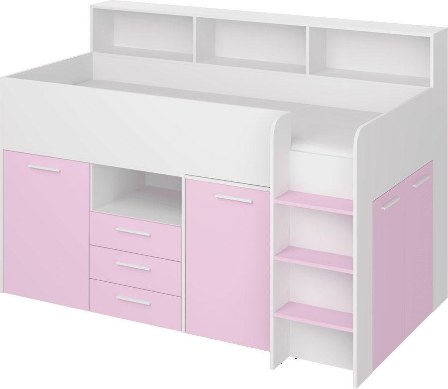 Hochbett – NEO P – Kompaktes Jugendbett 80×200 cm mit Schreibtisch und Stauraum