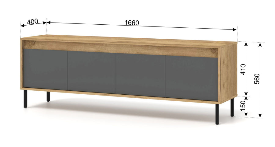 TV-Lowboard – NESTA – Moderner Fernsehschrank mit Holzoptik, 166 cm