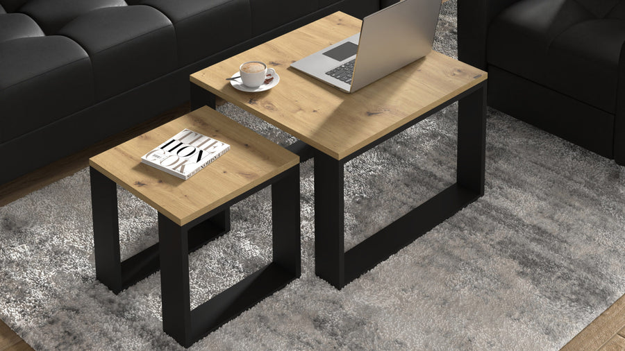 Couchtisch – NUKA – Moderner Doppeltisch mit Holzoptik, 60 cm