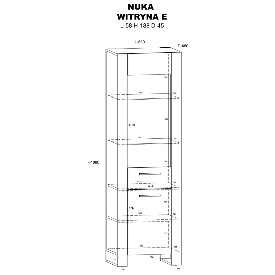 Vitrine – NUKA – Moderner Hochschrank mit Holzoptik, 188 cm
