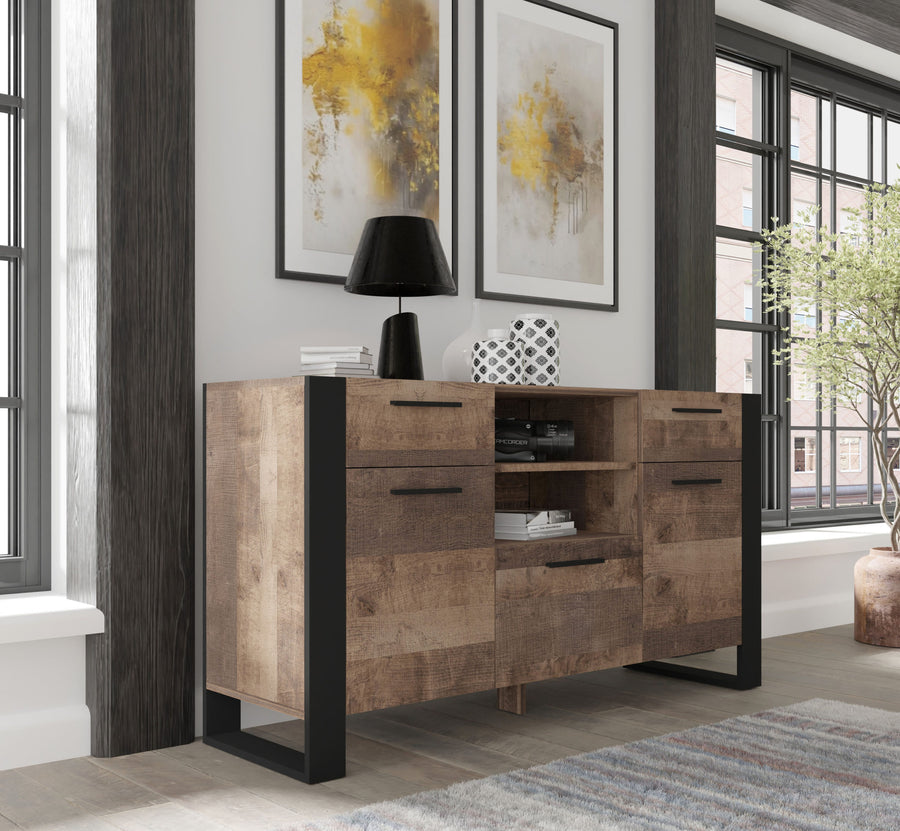 Kommode – NUKA – Moderne Anrichte mit Stauraum und offenen Fächern, 155 cm
