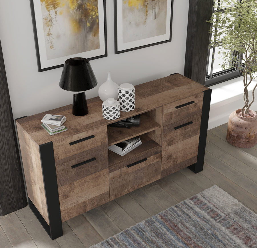 Kommode – NUKA – Moderne Anrichte mit Stauraum und offenen Fächern, 155 cm