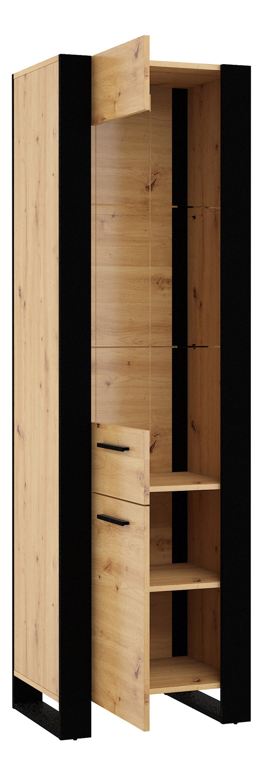 Vitrine – NUKA – Moderner Hochschrank mit Holzoptik, 188 cm