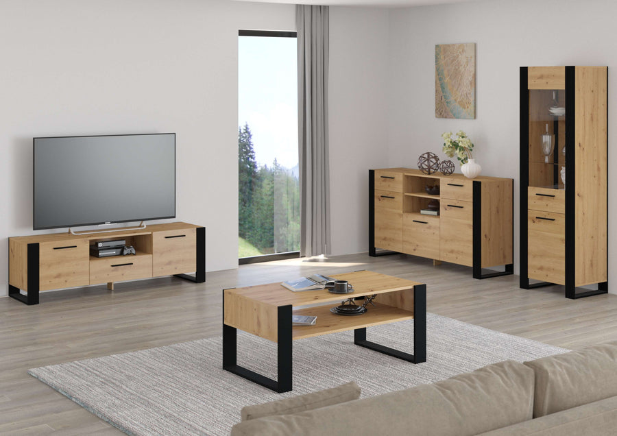 Vitrine – NUKA – Moderner Hochschrank mit Holzoptik, 188 cm