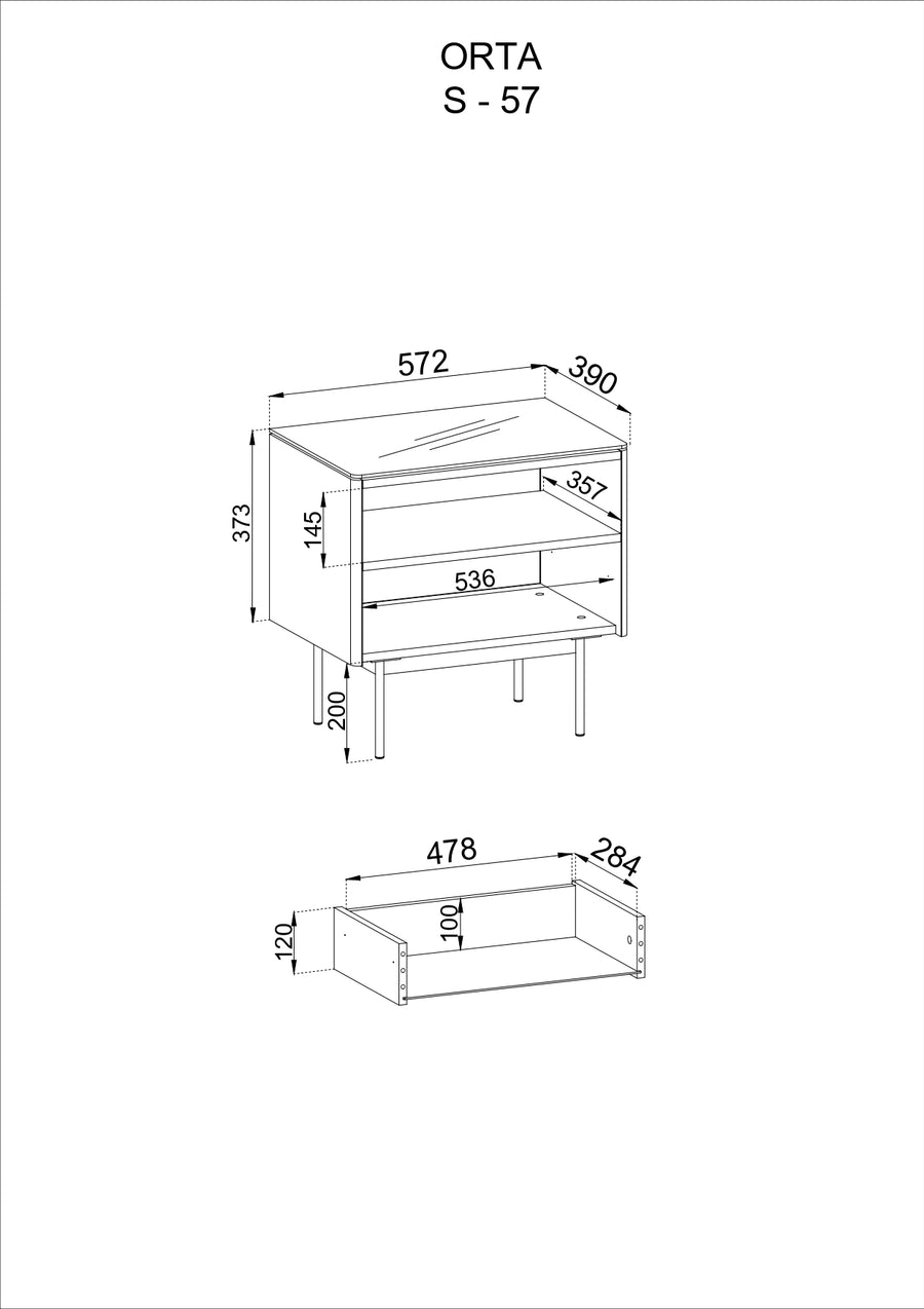 Nachttisch – ORTA – S57, kompakt mit LED & Push-to-Open