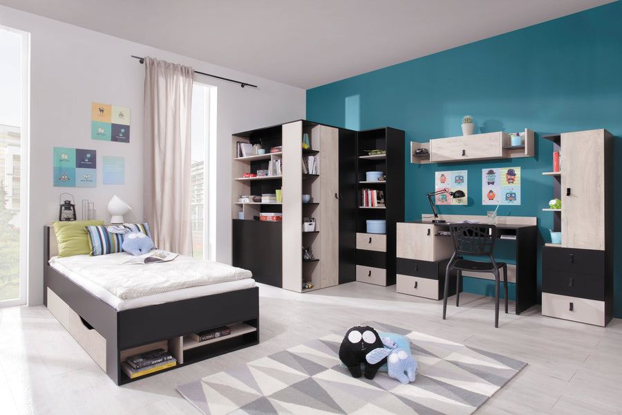 Schlafzimmer Set – 6 Teile – PLANET System – Sonoma / Schwarz – Funktional & Stilvoll ohne Matratze