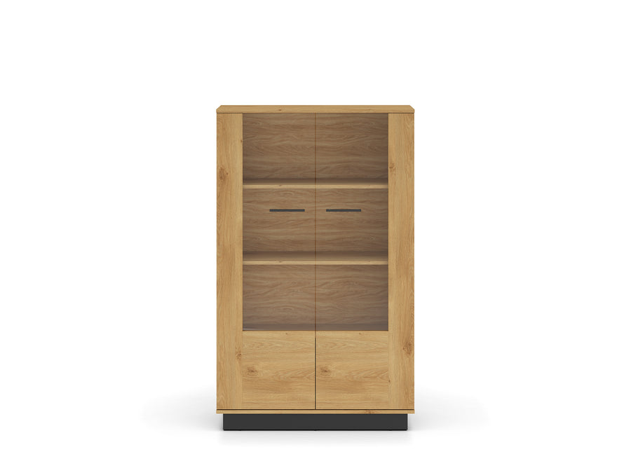 Vitrine – MODESTO 03 – Edle Eichenoptik mit stilvollen Glaseinsätzen