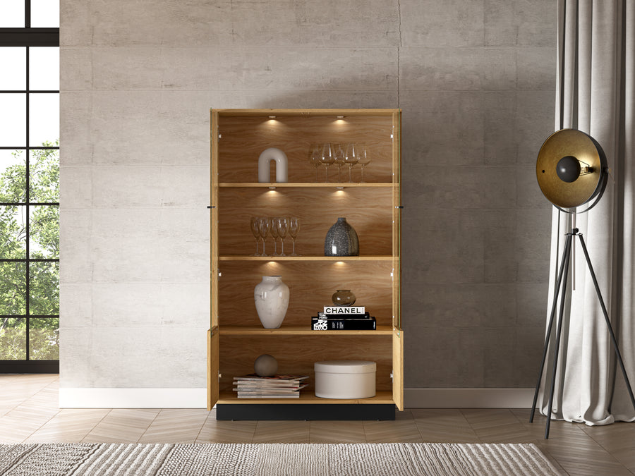 Vitrine – MODESTO 03 – Edle Eichenoptik mit stilvollen Glaseinsätzen