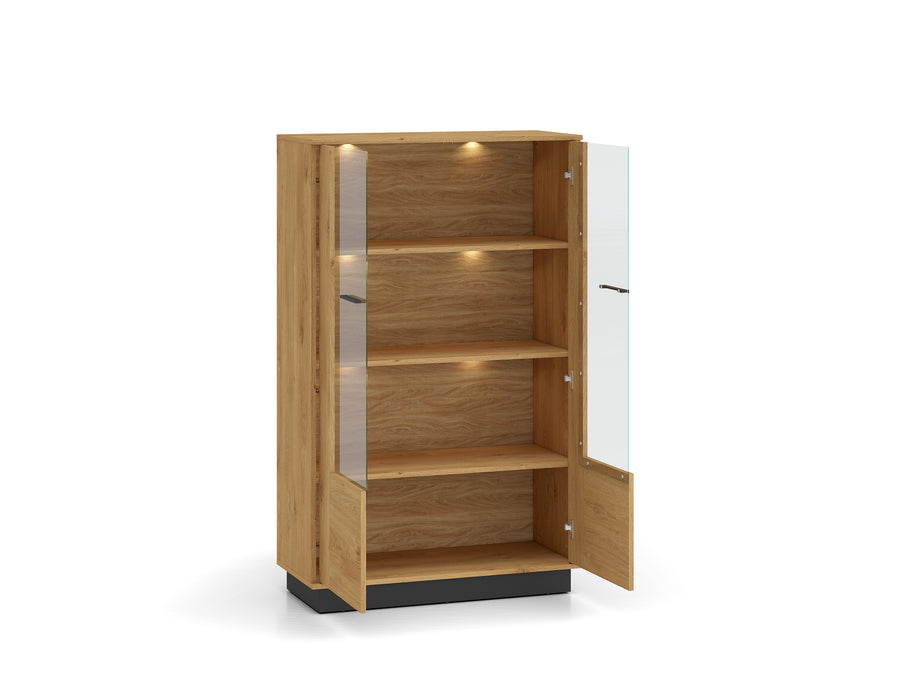Vitrine – MODESTO 03 – Edle Eichenoptik mit stilvollen Glaseinsätzen