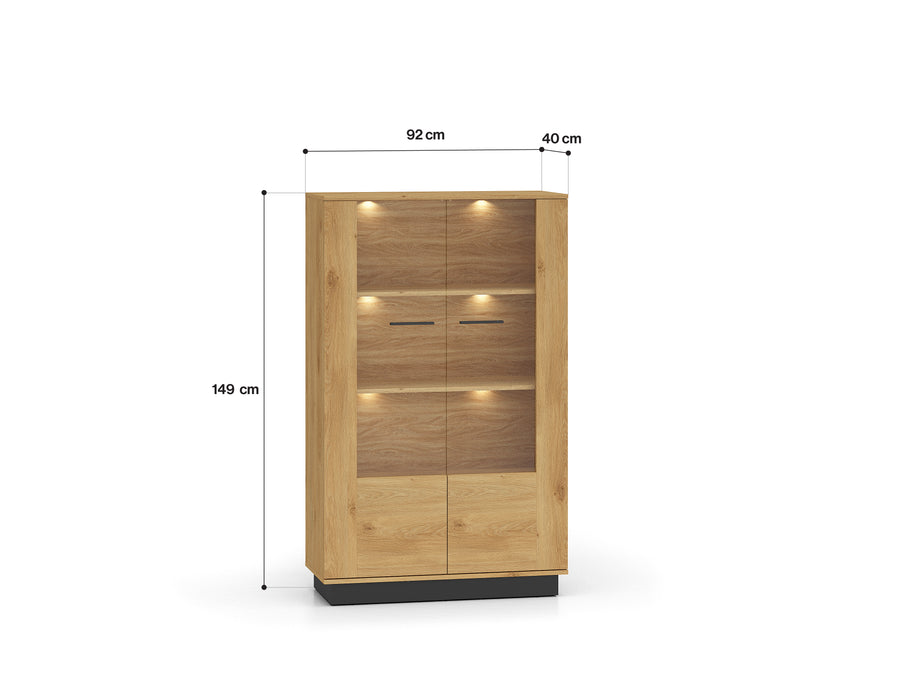 Vitrine – MODESTO 03 – Edle Eichenoptik mit stilvollen Glaseinsätzen