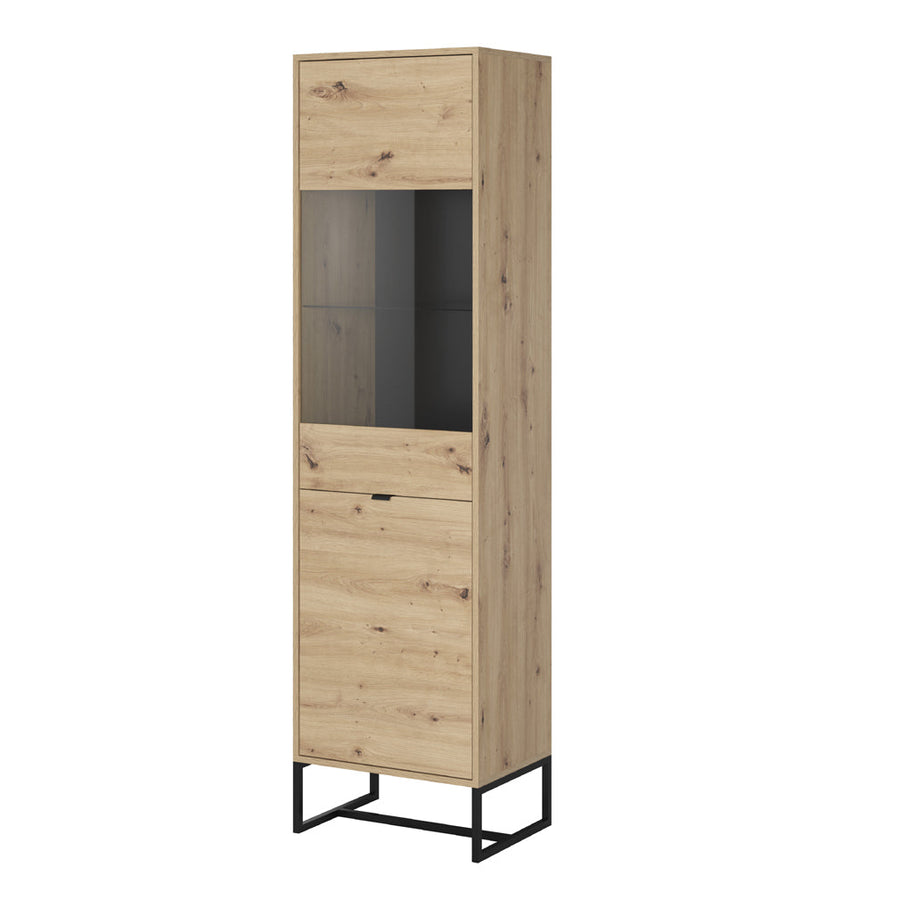 Vitrine – AMBER – moderne Standvitrine mit Holzoptik