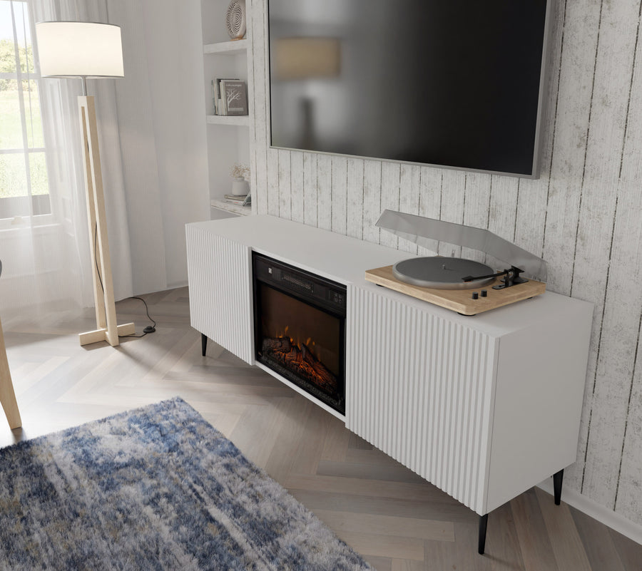 TV-Schrank – RAVENNA FBP – 170 cm Lowboard mit integriertem Elektrokamin und Push-to-Open System