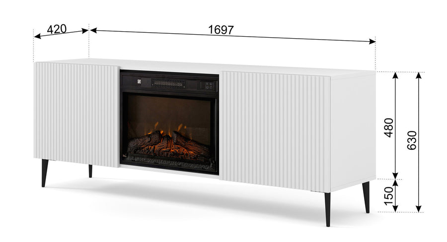TV-Schrank – RAVENNA FBP – 170 cm Lowboard mit integriertem Elektrokamin und Push-to-Open System