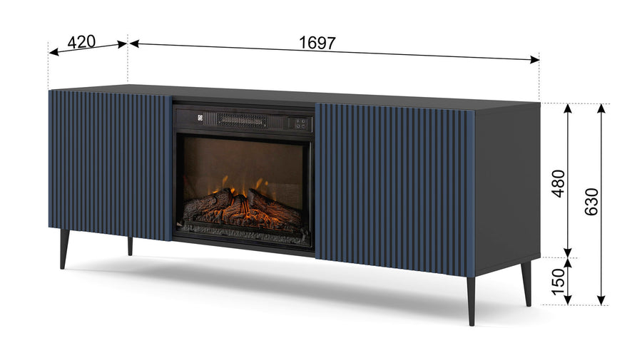 TV-Schrank – RAVENNA FBP – 170 cm Lowboard mit integriertem Elektrokamin und Push-to-Open System