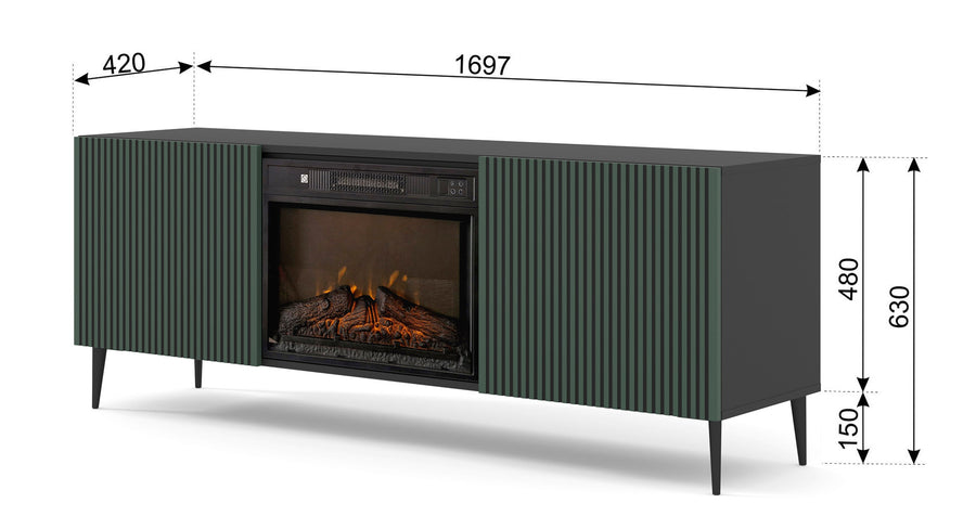 TV-Schrank – RAVENNA FBP – 170 cm Lowboard mit integriertem Elektrokamin und Push-to-Open System