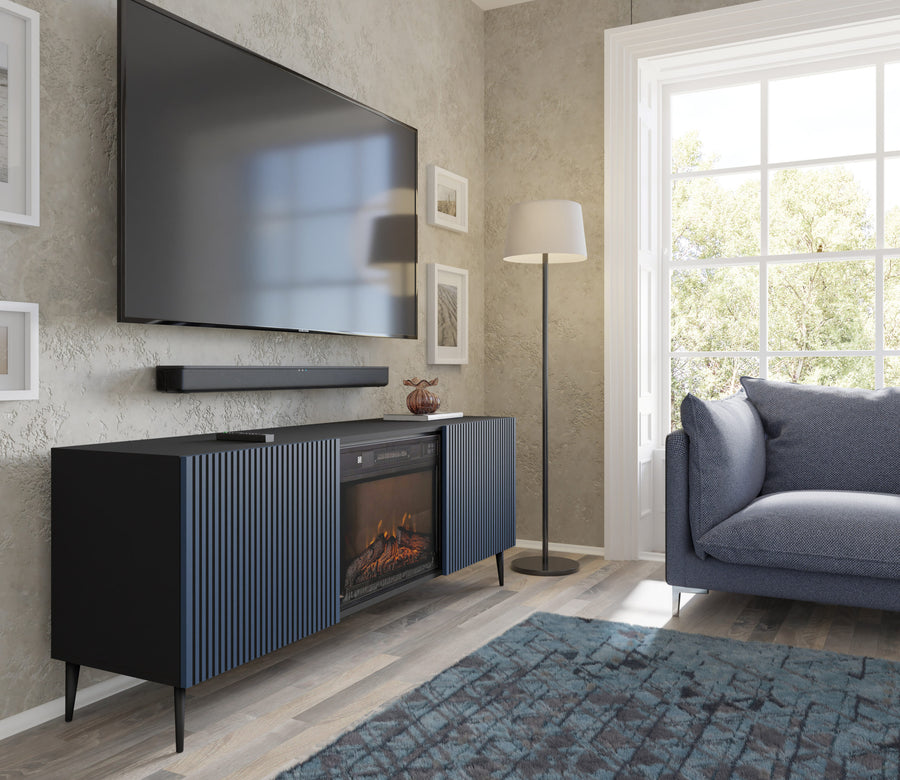 TV-Schrank – RAVENNA FBP – 170 cm Lowboard mit integriertem Elektrokamin und Push-to-Open System